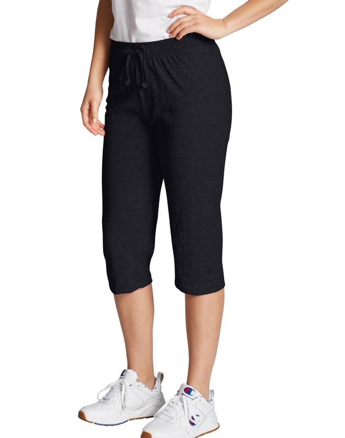 Champion Womens Pants NZ - Classic Jersey Capris Black ( 0826-SQVMO )